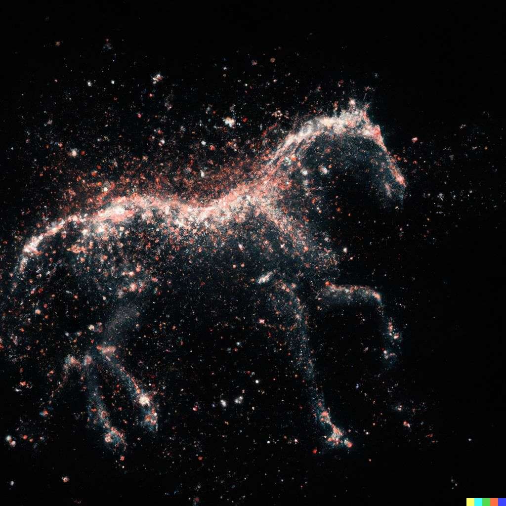 a horse, particle explosion, digital art